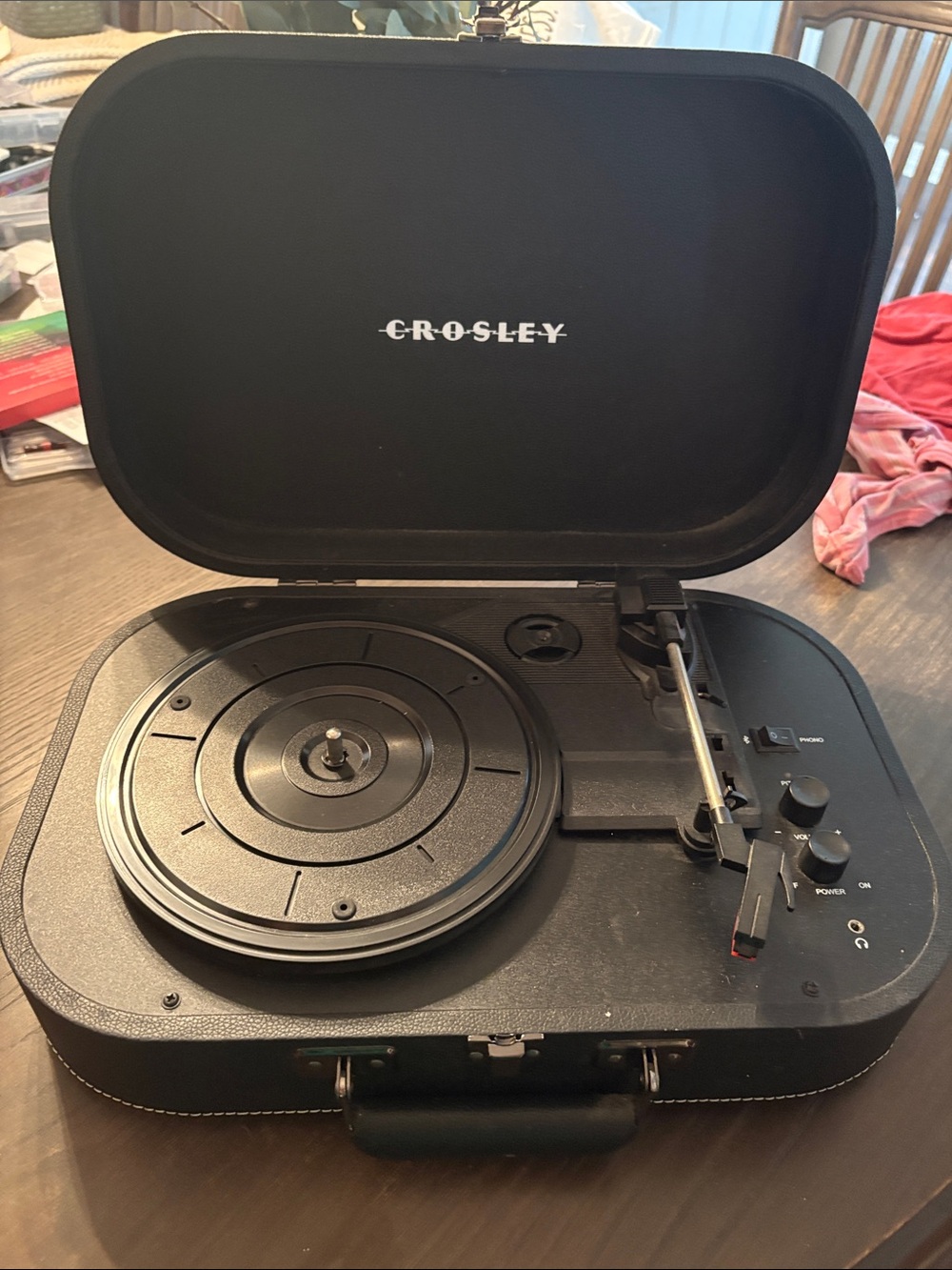 Crosley Black Portable Suitcase Turntable with Built-In Controls